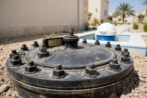 Septic tank lid and separate drinking-water inlet kept apart - septic tank Abu Dhabi